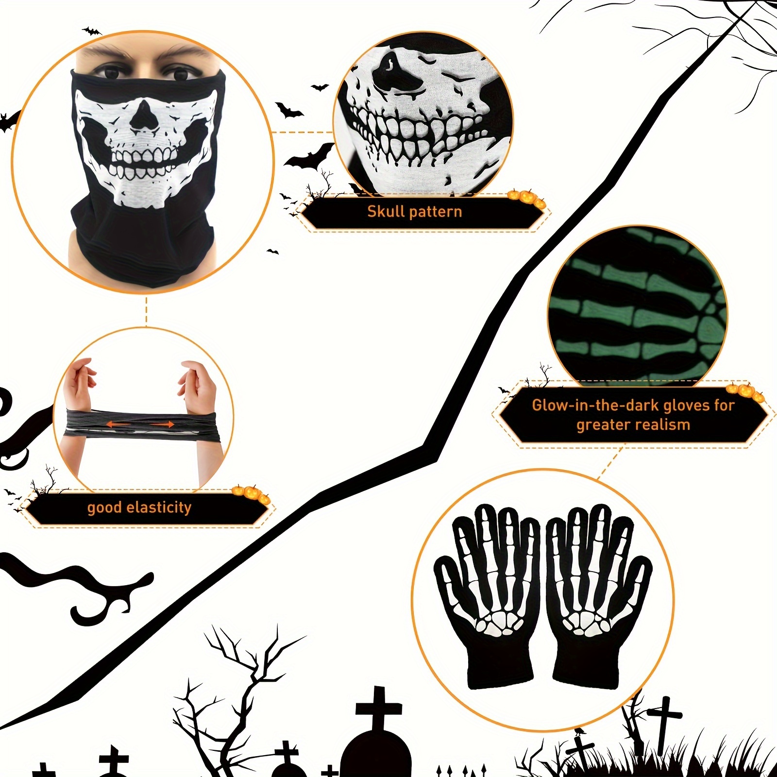 Halloween Skeleton Grim Reaper Costume Set of 4